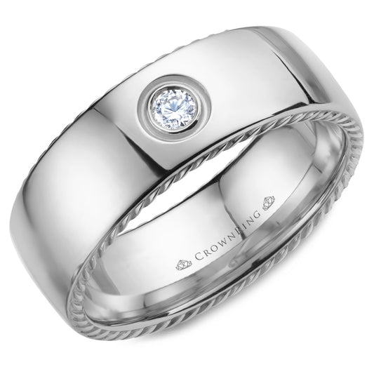 Crownring Wedding Band Platinum With 1 RD, TCW 0.10ct Diamond 8.00mm