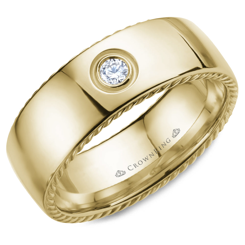 Crownring Wedding Band Yellow Gold With 1 RD, TCW 0.10ct Diamond 8.00mm