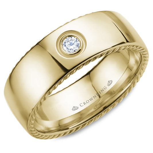 Crownring Wedding Band Yellow Gold With 1 RD, TCW 0.10ct Diamond 8.00mm