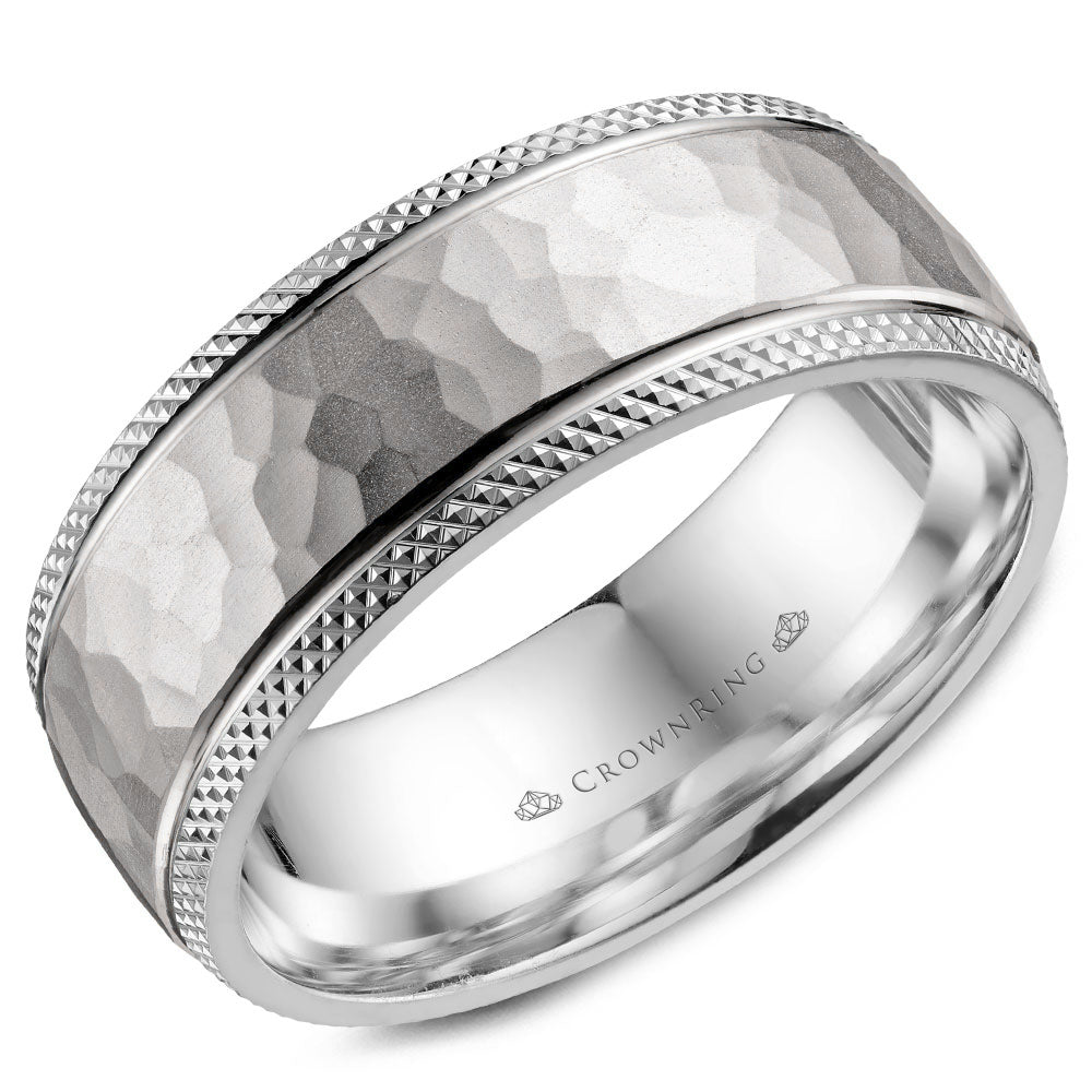 Crownring Wedding Band Platinum Carved 8.00mm