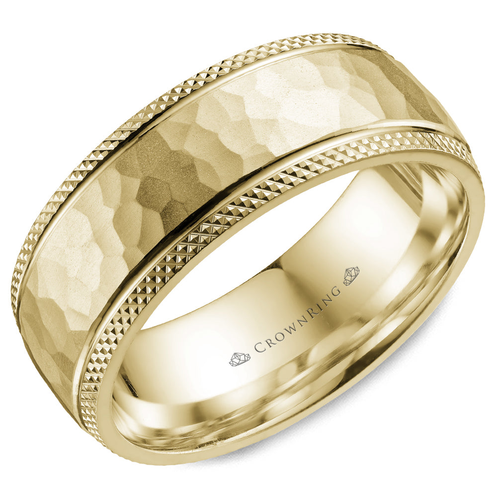 Crownring Wedding Band Yellow Gold Carved 8.00mm