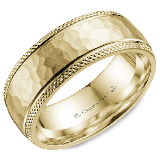 Crownring Wedding Band Yellow Gold Carved 8.00mm