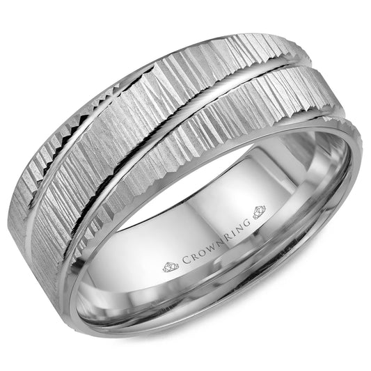 Crownring Wedding Band Platinum Carved 8.00mm