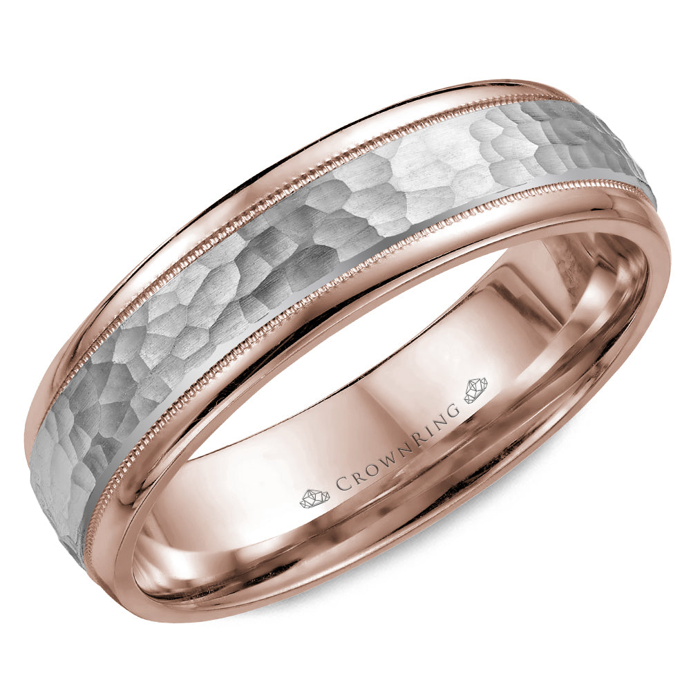 Crownring Wedding Band White and Rose Gold Carved 6.00mm
