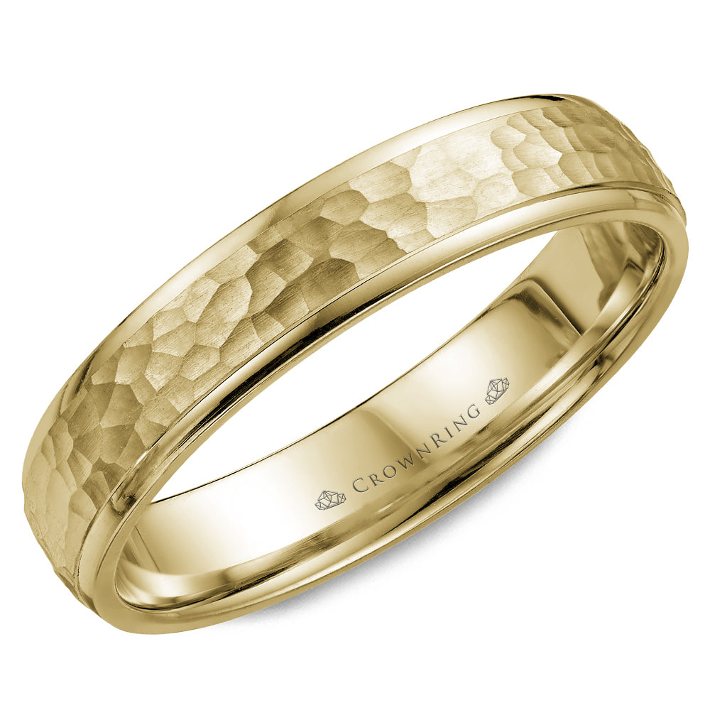 Crownring Wedding Band Yellow Gold Carved 4.00mm