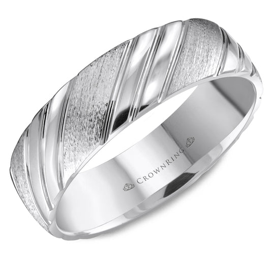 Crownring Wedding Band White Gold Carved 6.00mm