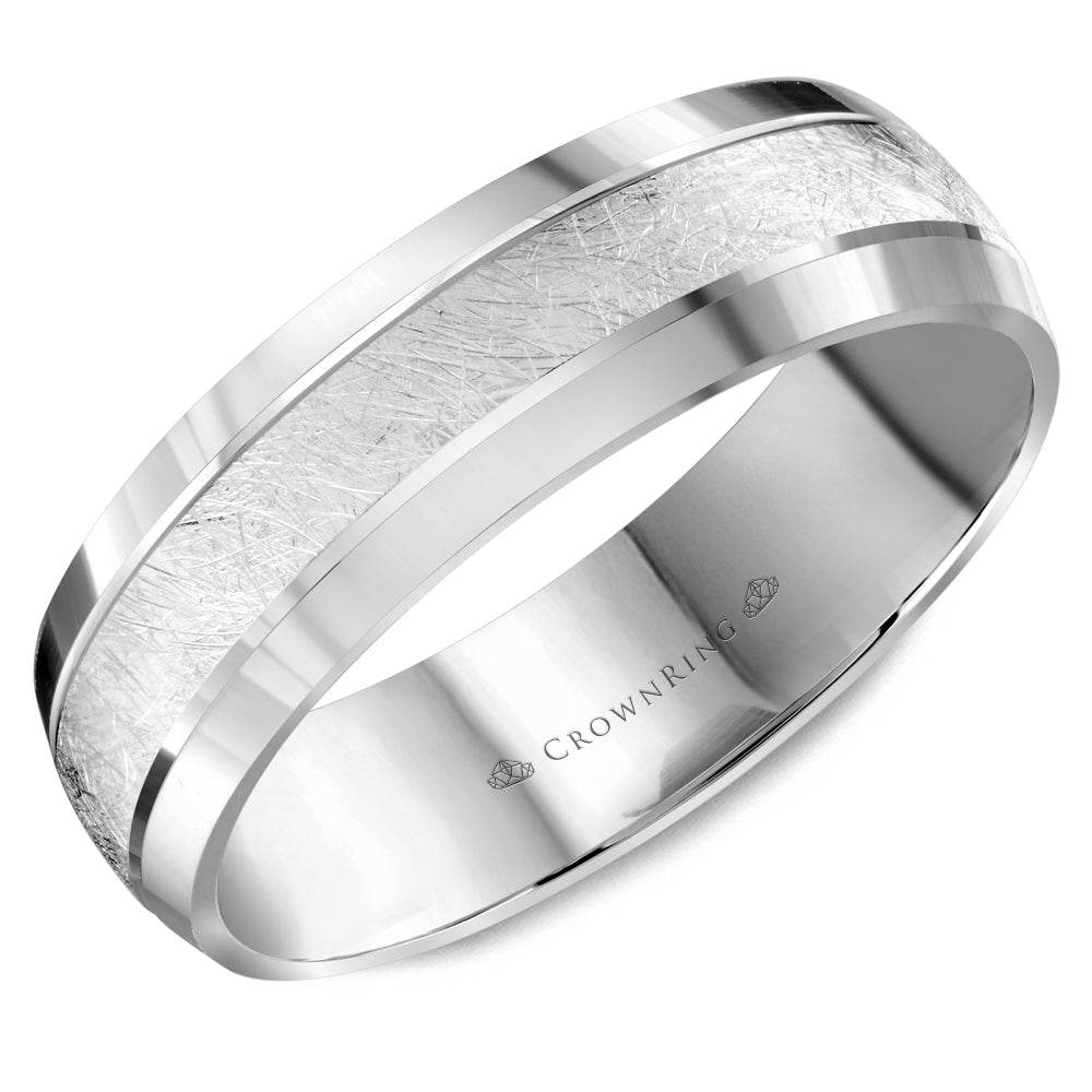 Crownring Wedding Band White Gold Carved 6.00mm