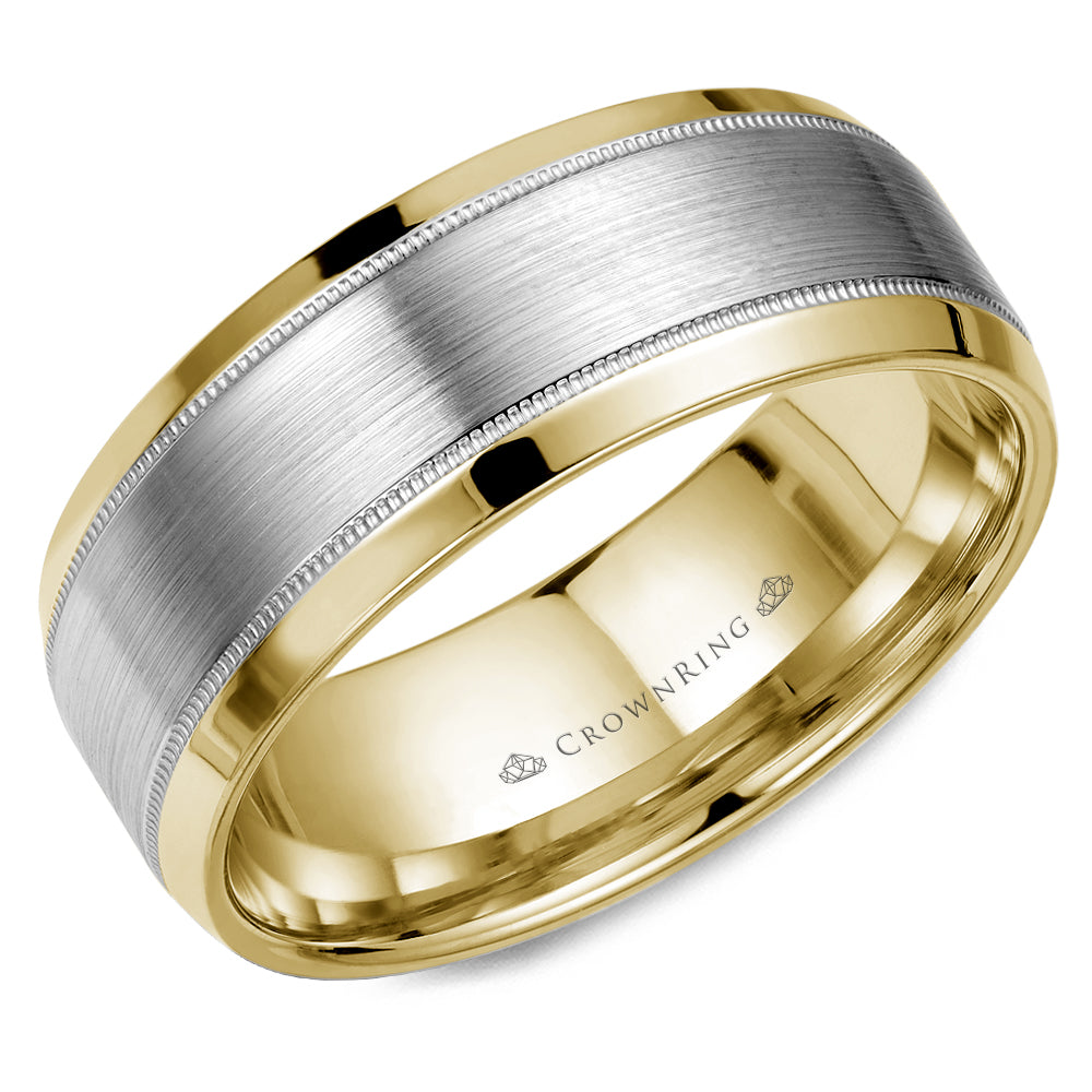 Crownring Wedding Band White and Yellow Gold Classic 8.00mm