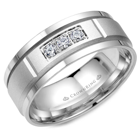 Crownring Wedding Band Platinum With 3 RD, TCW 0.15ct Diamond 8.00mm