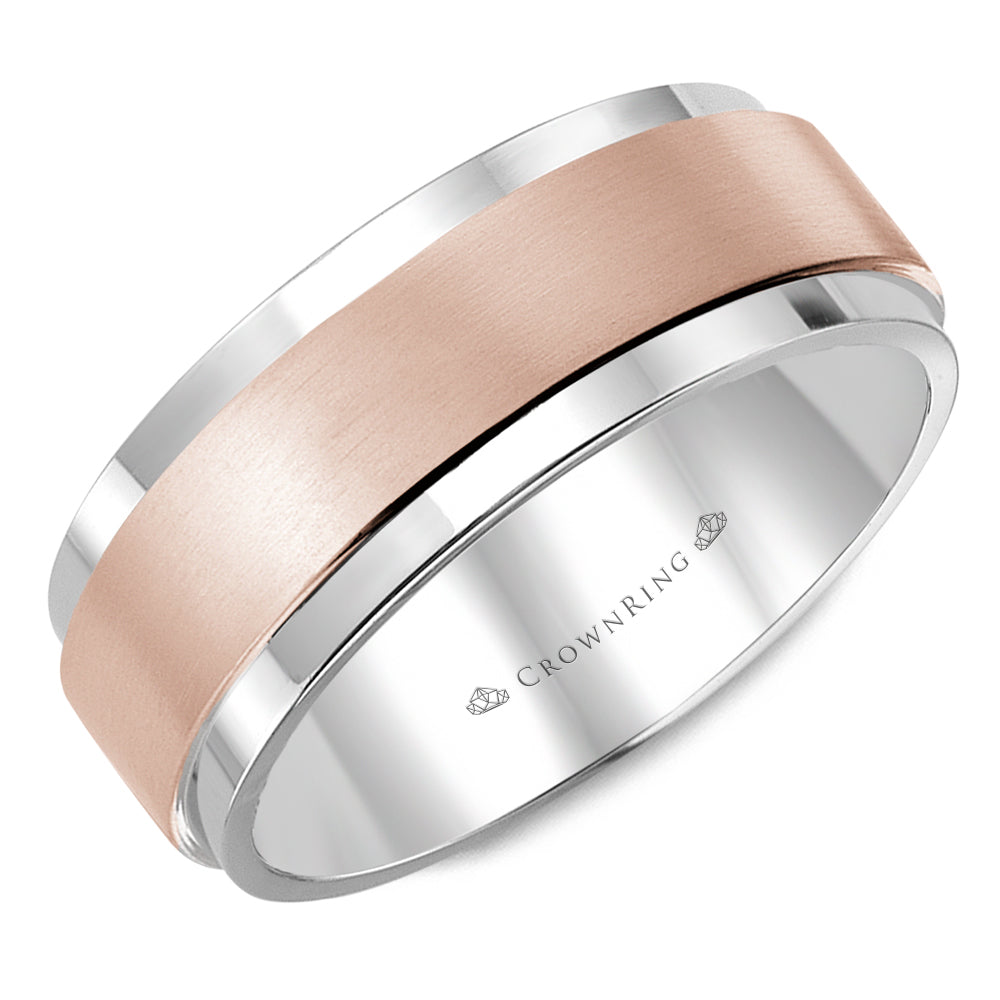 Crownring Wedding Band Rose and White Gold Classic 8.00mm