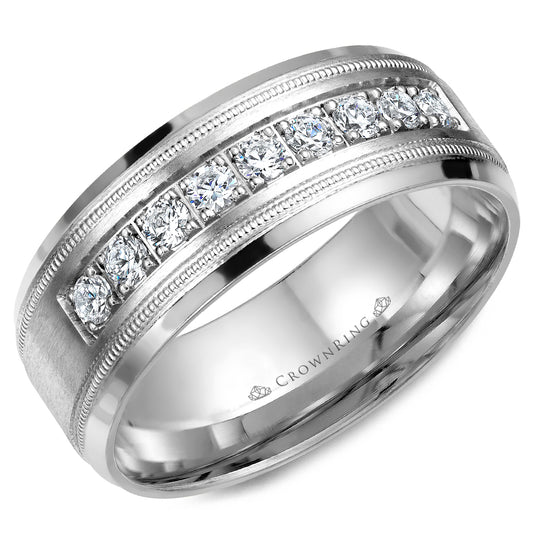 Crownring Wedding Band White Gold With 9 RD, TCW 0.45ct Diamond 8.00mm