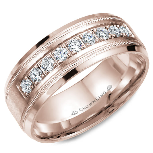Crownring Wedding Band Rose Gold With 9 RD, TCW 0.45ct Diamond 8.00mm