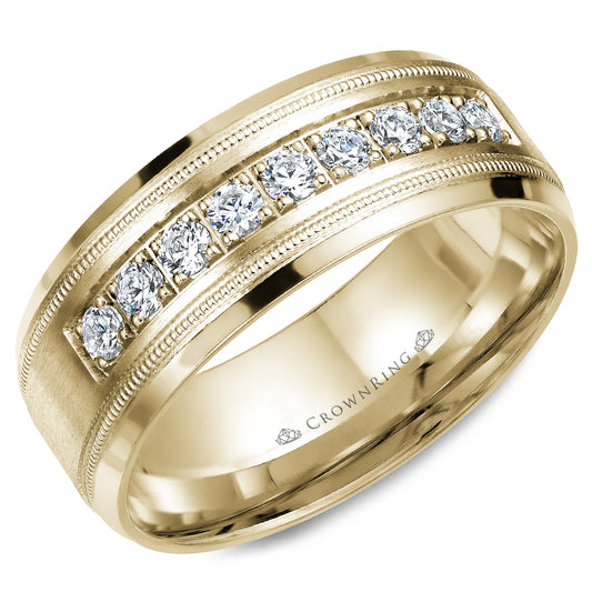 Crownring Wedding Band Yellow Gold With 9 RD, TCW 0.45ct Diamond 8.00mm