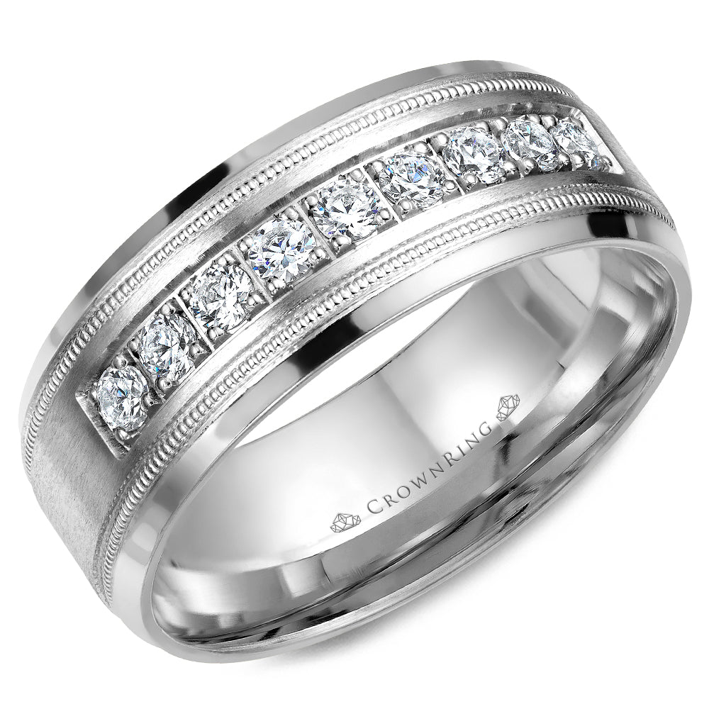 Crownring Wedding Band Platinum With 9 RD, TCW 0.45ct Diamond 8.00mm