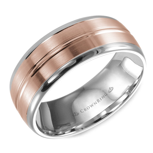 Crownring Wedding Band Rose and White Gold Classic 8.00mm