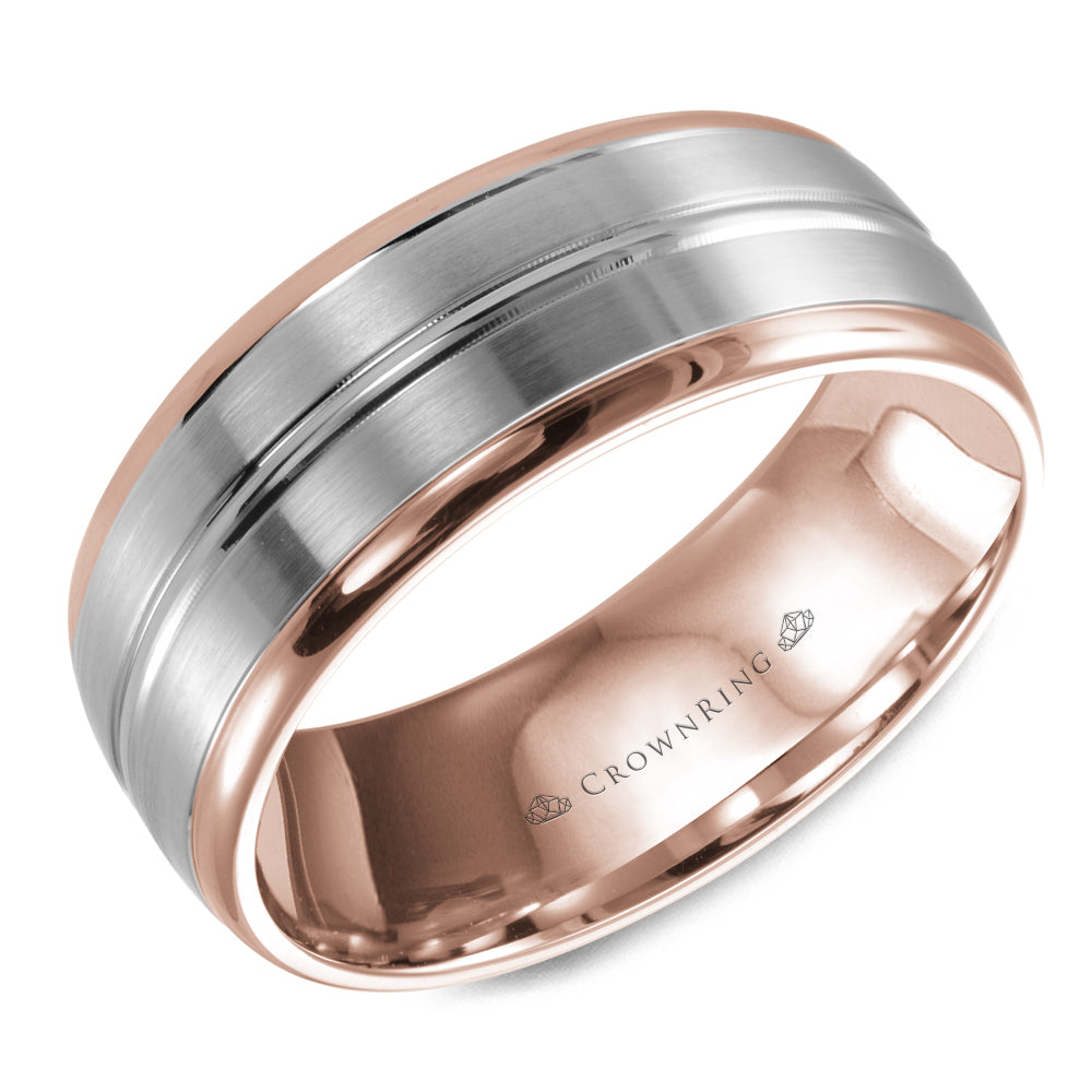 Crownring Wedding Band White and Rose Gold Classic 8.00mm