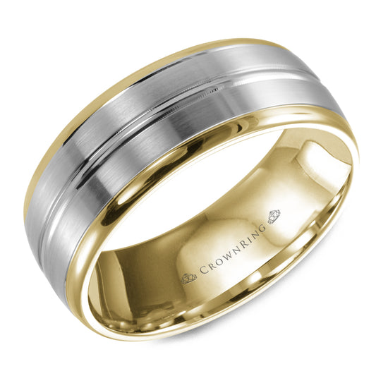 Crownring Wedding Band White and Yellow Gold Classic 8.00mm