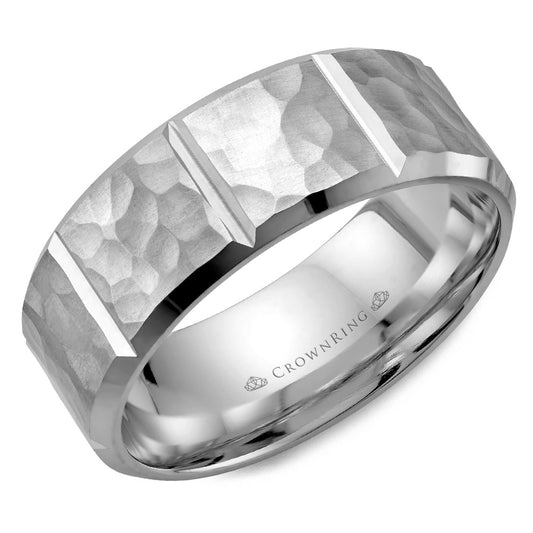 Crownring Wedding Band White Gold Carved 8.00mm