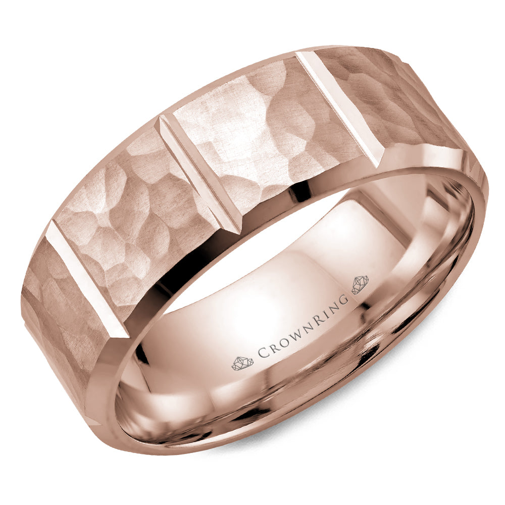 Crownring Wedding Band Rose Gold Carved 8.00mm