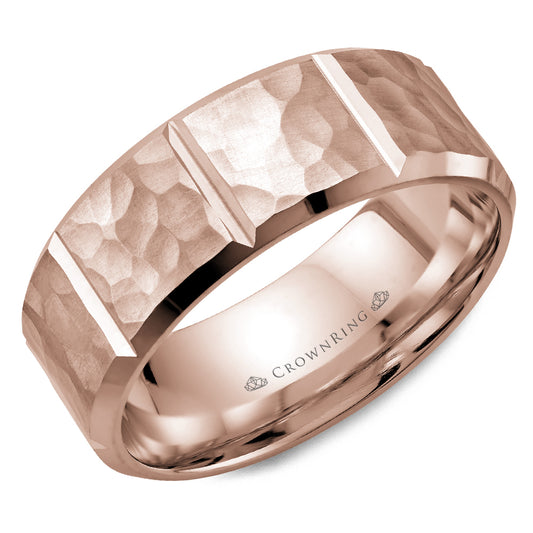 Crownring Wedding Band Rose Gold Carved 8.00mm