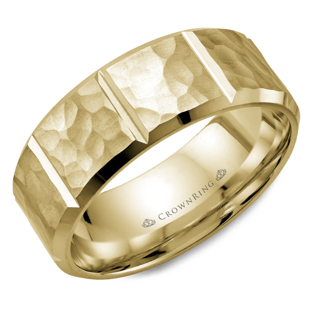 Crownring Wedding Band Yellow Gold Carved 8.00mm