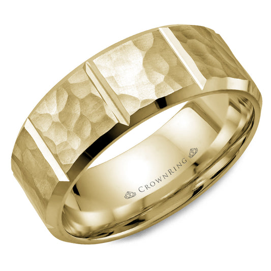 Crownring Wedding Band Yellow Gold Carved 8.00mm