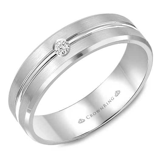 Crownring Wedding Band White Gold With 1 RD, TCW 0.05ct Diamond 6.00mm