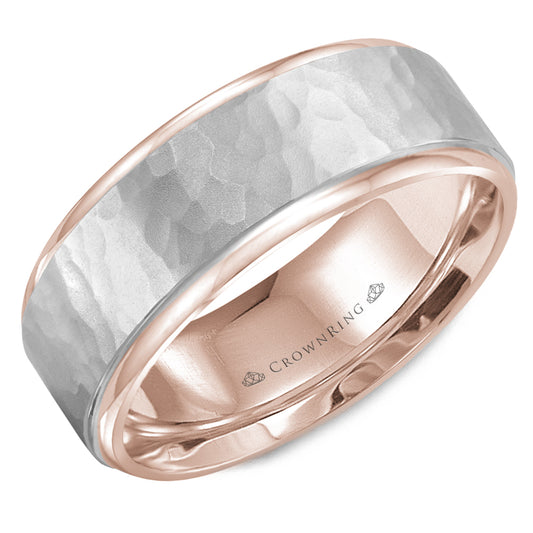 Crownring Wedding Band White and Rose Gold Carved 8.00mm