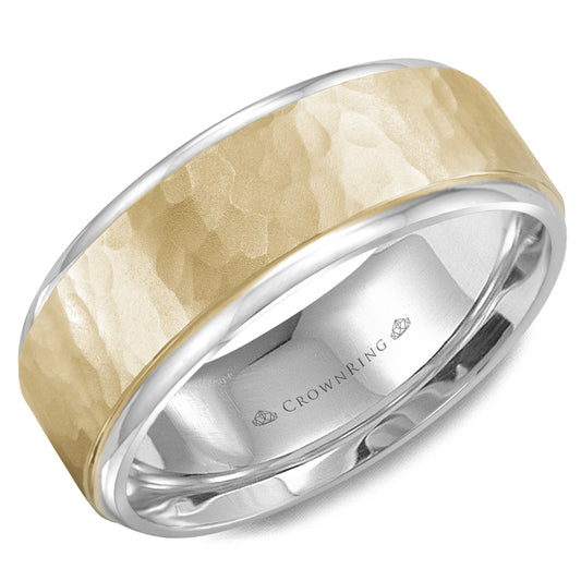Crownring Wedding Band Yellow and White Gold Carved 8.00mm
