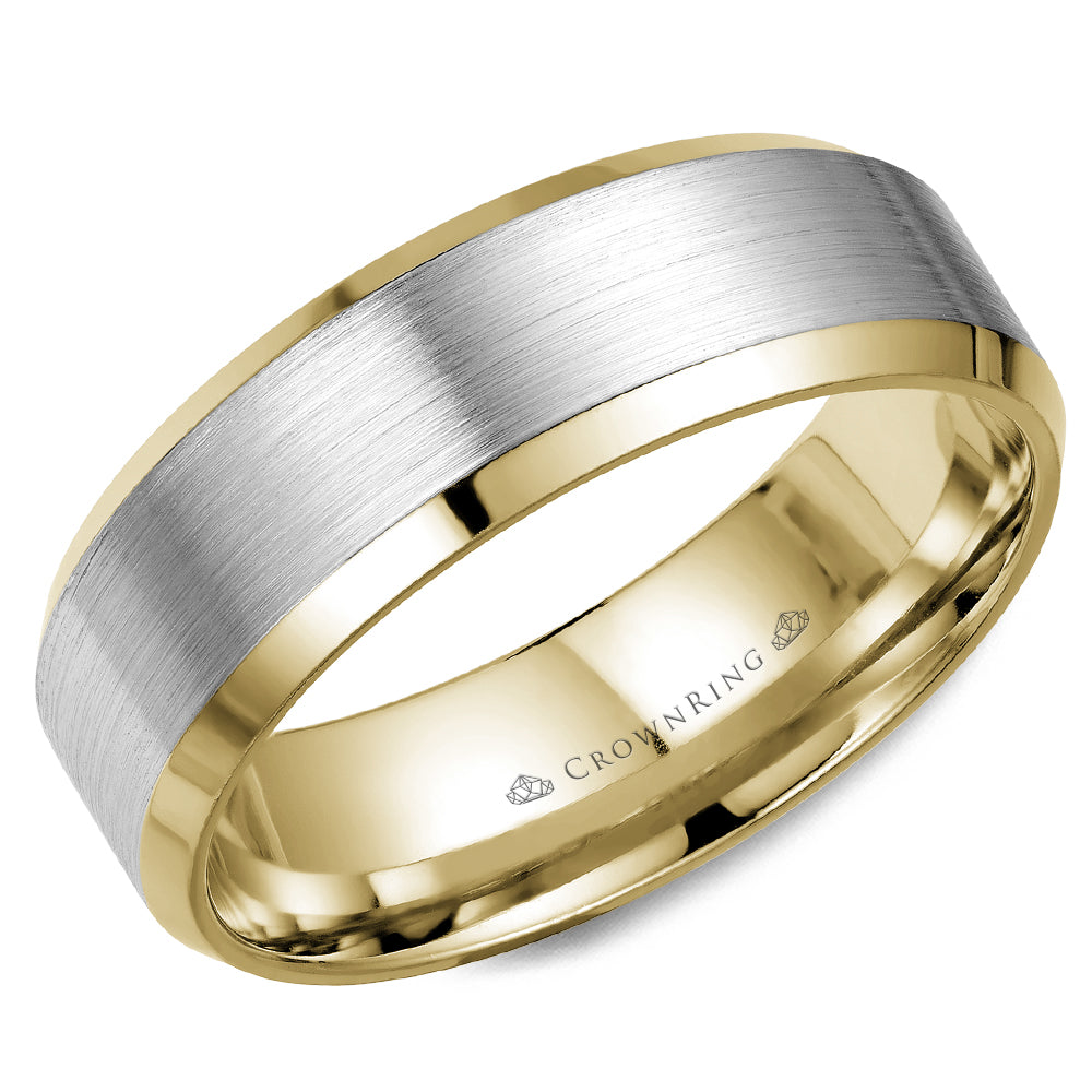 Crownring Wedding Band White and Yellow Gold Classic 7.00mm