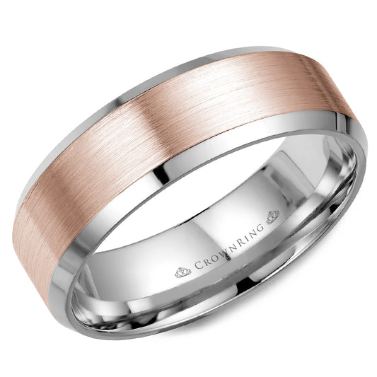 Crownring Wedding Band Rose and White Gold Classic 7.00mm