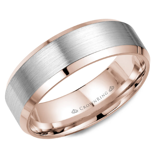 Crownring Wedding Band White and Rose Gold Classic 7.00mm