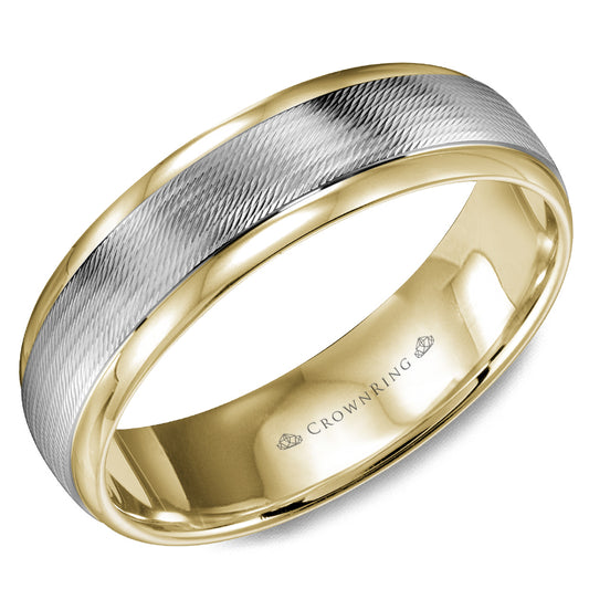 Crownring Wedding Band White and Yellow Gold Classic 6.00mm