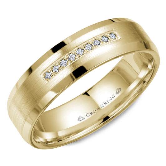 Crownring Wedding Band Yellow Gold With 9 RD, TCW 0.06ct Diamond 6.00mm