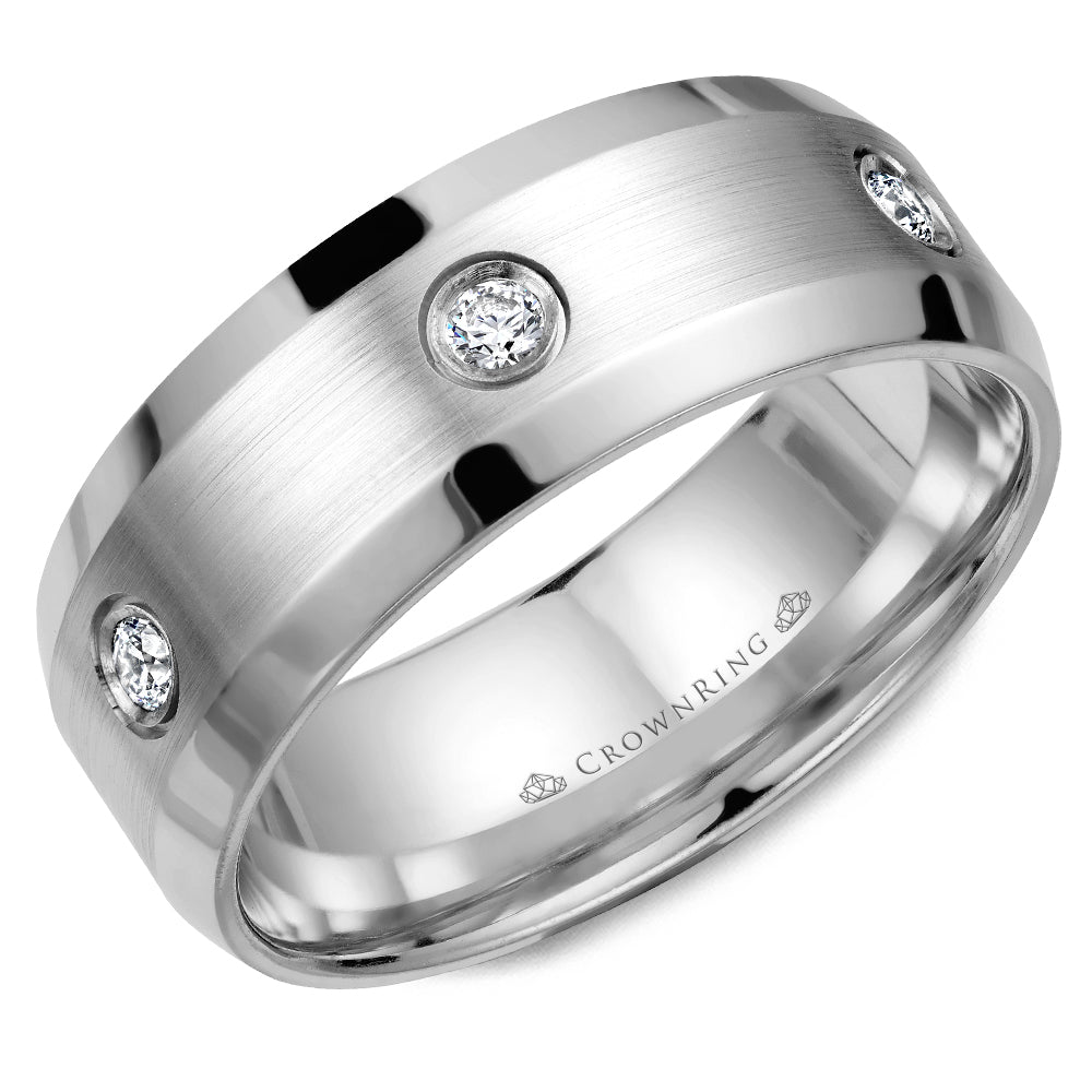 Crownring Wedding Band White Gold With 6 RD, TCW 0.24ct Diamond 8.00mm