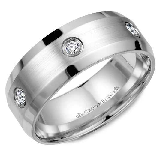 Crownring Wedding Band White Gold With 6 RD, TCW 0.24ct Diamond 8.00mm