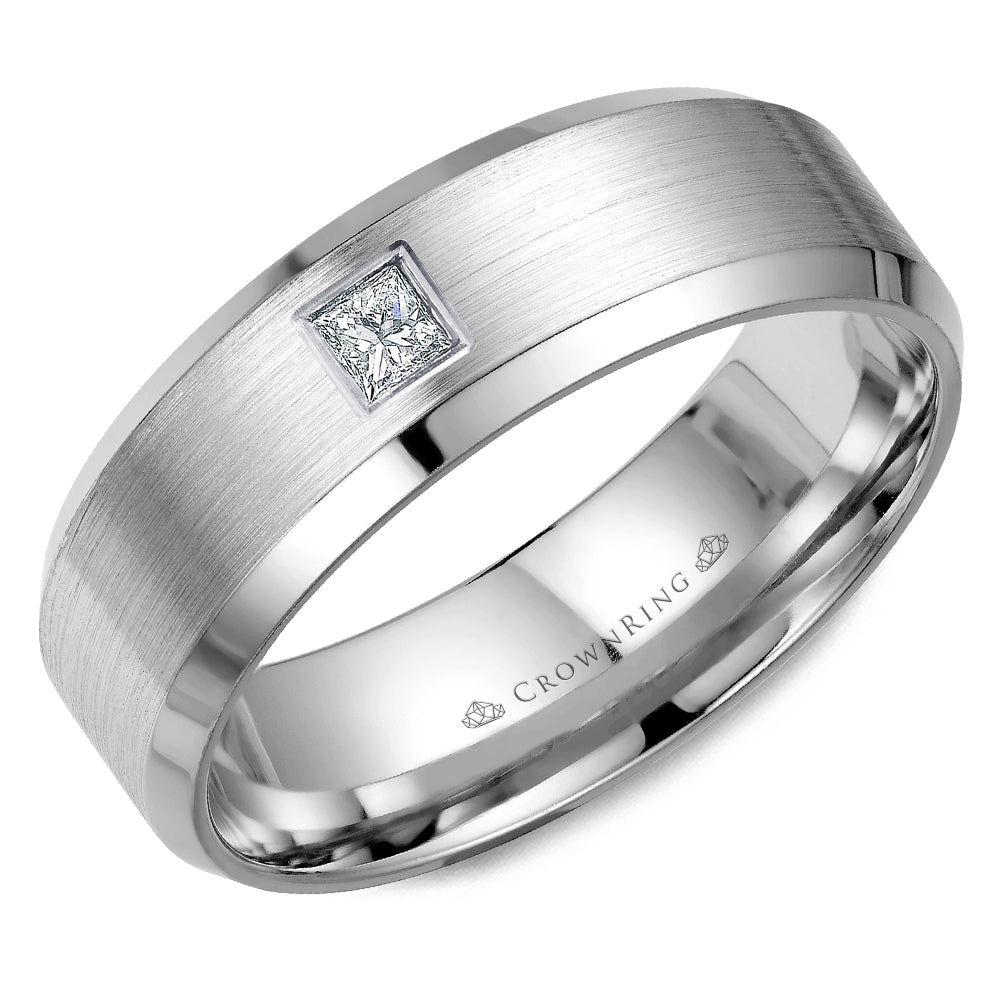 Crownring Wedding Band White Gold With 1 PR, TCW 0.10ct Diamond 7.00mm