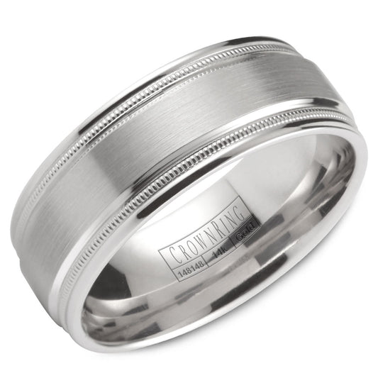 Crownring Wedding Band White Gold Classic 8.00mm