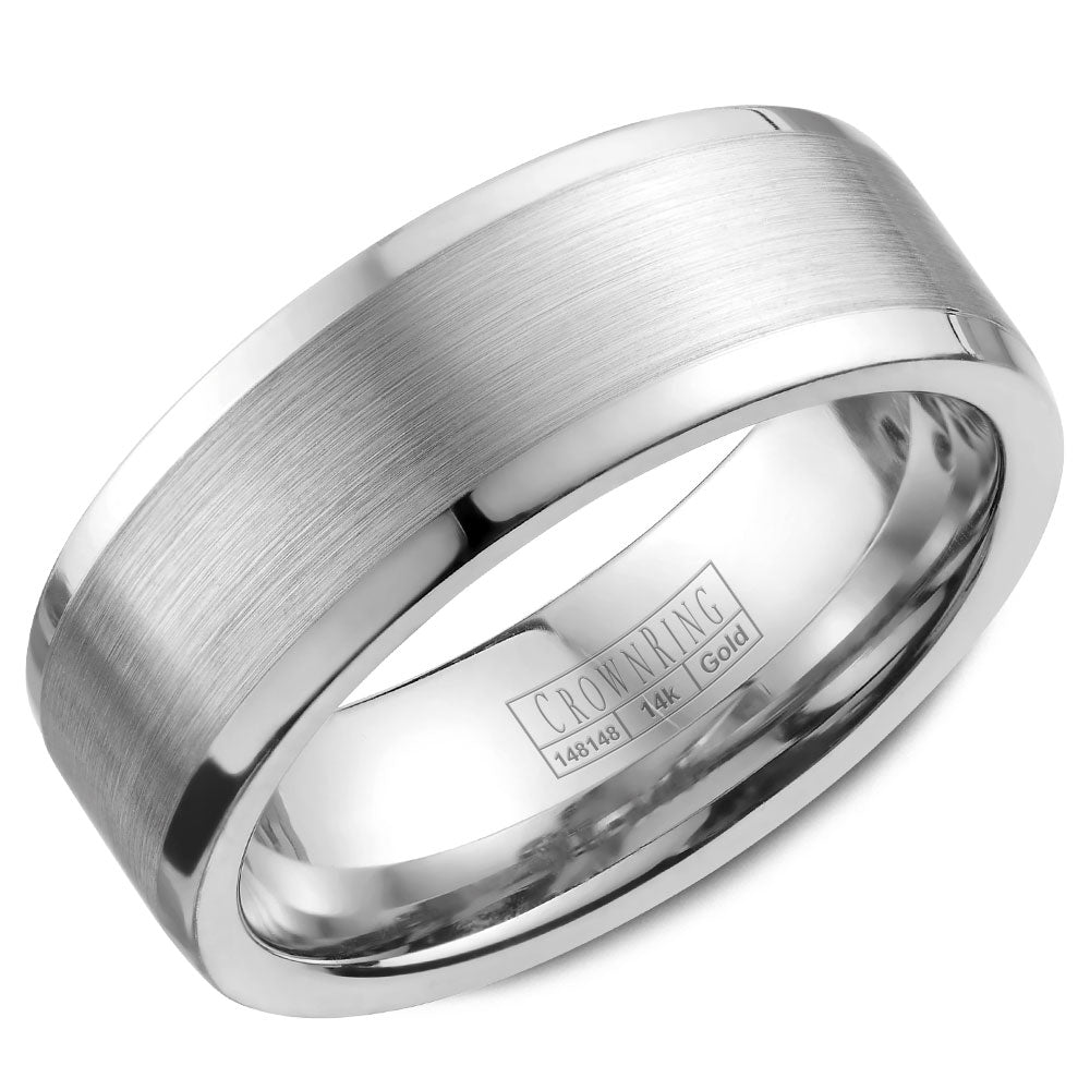 Crownring Wedding Band White Gold Classic 8.00mm