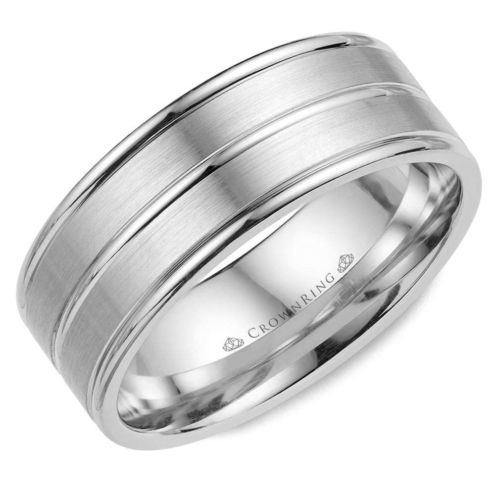 Crownring Wedding Band White Gold Classic 8.00mm