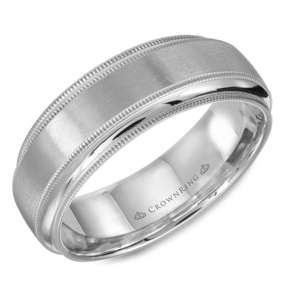 Crownring Wedding Band Platinum Carved 7.00mm
