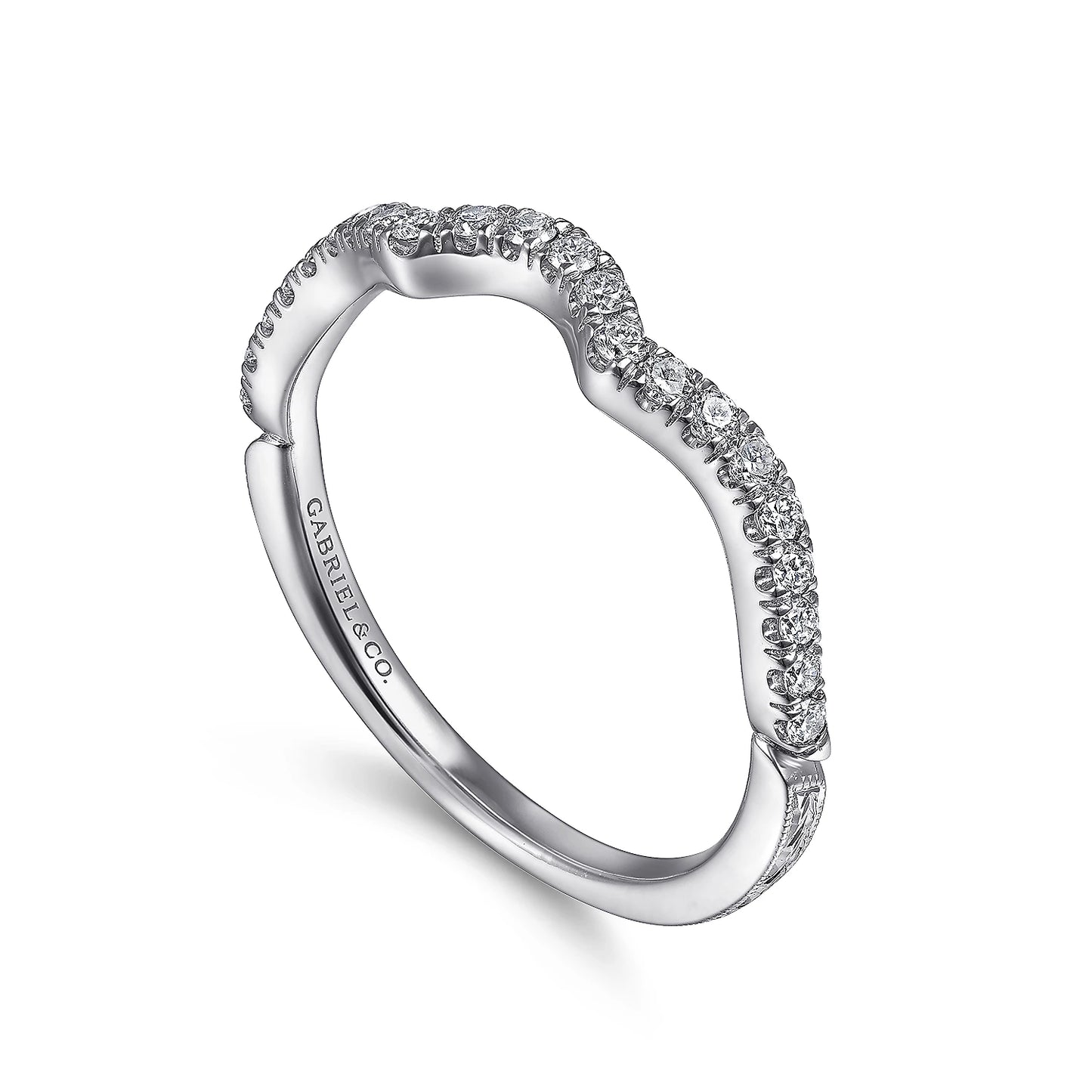 Gabriel & Co. 14k White Gold Victorian Curved Wedding Band