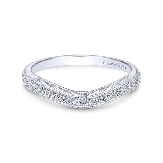 Gabriel & Co. 14k White Gold Victorian Curved Wedding Band